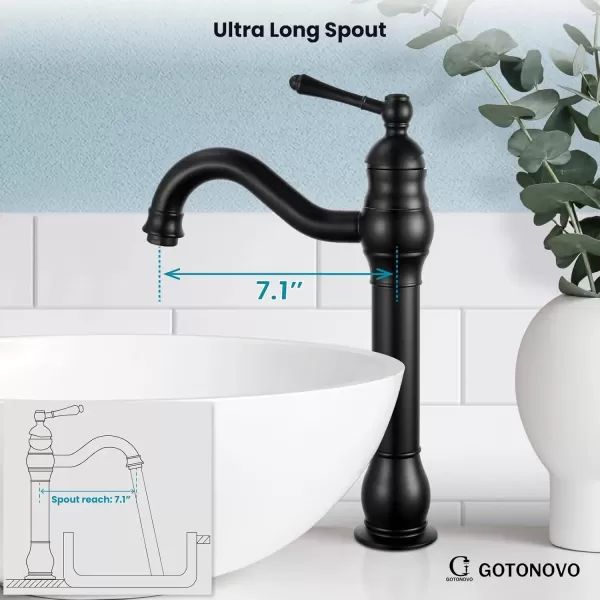 imagegotonovo Single Handle Vessel Sink Faucet 360 Swivel Bathroom Faucet One Hole Farmhouse Lavatory Vanity Faucet Bowl Sink Mixer Tap with Pop Up Drain Oil Rubbed BronzeMatte Black