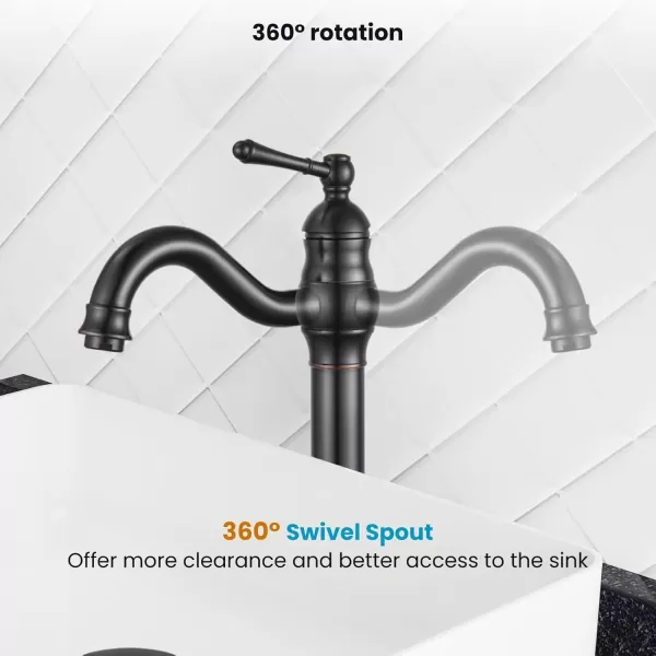 imagegotonovo Single Handle Vessel Sink Faucet 360 Swivel Bathroom Faucet One Hole Farmhouse Lavatory Vanity Faucet Bowl Sink Mixer Tap with Pop Up Drain Oil Rubbed BronzeOil Rubbed Bronze