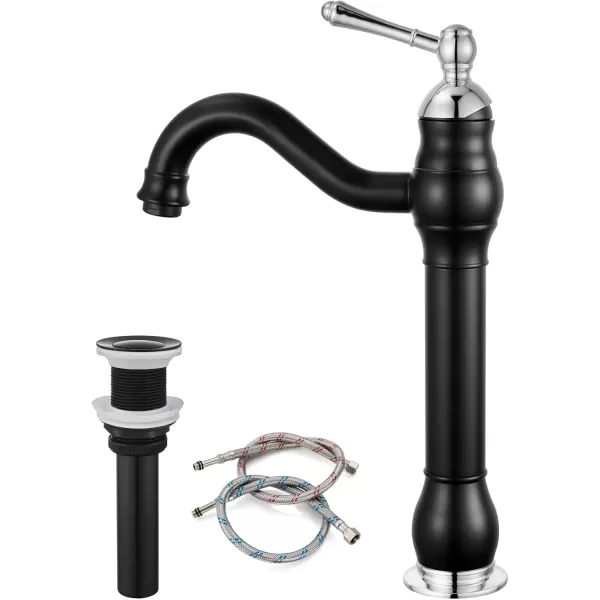 imagegotonovo Single Handle Vessel Sink Faucet 360 Swivel Bathroom Faucet One Hole Farmhouse Lavatory Vanity Faucet Bowl Sink Mixer Tap with Pop Up Drain Oil Rubbed BronzeMatte Black and Polish Chrome