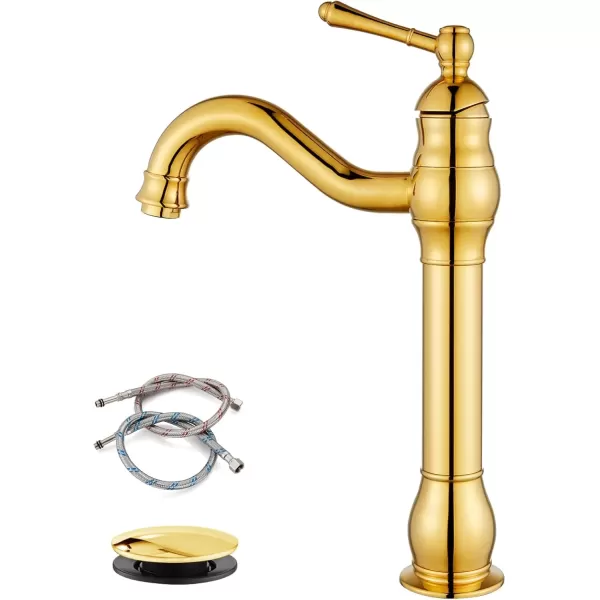 imagegotonovo Single Handle Vessel Sink Faucet 360 Swivel Bathroom Faucet One Hole Farmhouse Lavatory Vanity Faucet Bowl Sink Mixer Tap with Pop Up Drain Oil Rubbed BronzePolish Gold