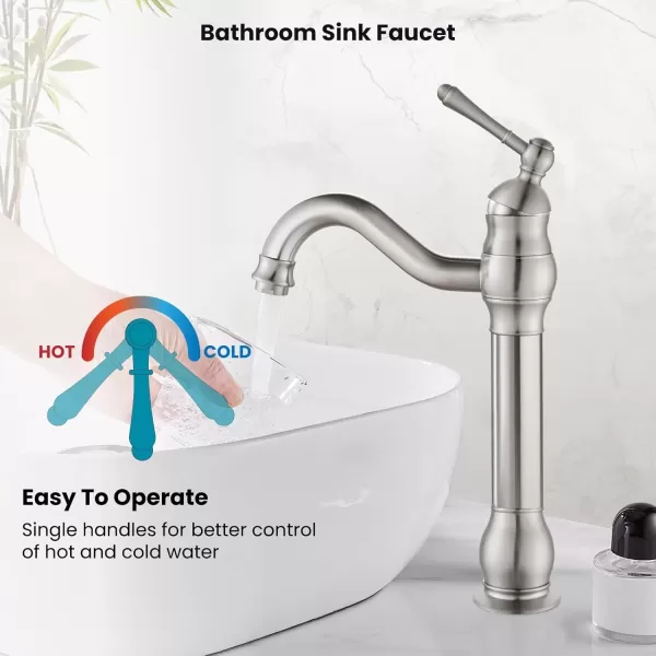 imagegotonovo Single Handle Vessel Sink Faucet 360 Swivel Bathroom Faucet One Hole Farmhouse Lavatory Vanity Faucet Bowl Sink Mixer Tap with Pop Up Drain Oil Rubbed BronzeBrushed Nickel