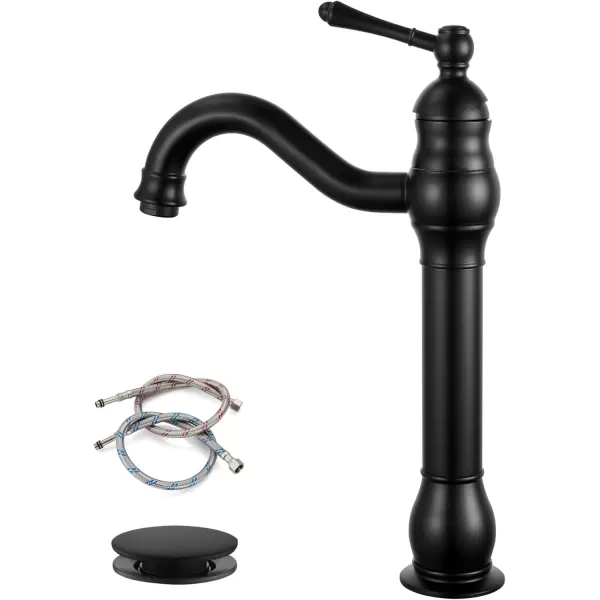 imagegotonovo Single Handle Vessel Sink Faucet 360 Swivel Bathroom Faucet One Hole Farmhouse Lavatory Vanity Faucet Bowl Sink Mixer Tap with Pop Up Drain Oil Rubbed BronzeMatte Black