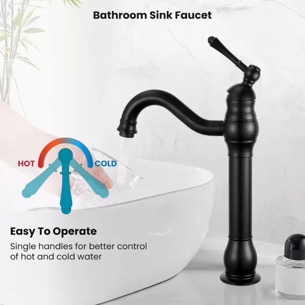 imagegotonovo Single Handle Vessel Sink Faucet 360 Swivel Bathroom Faucet One Hole Farmhouse Lavatory Vanity Faucet Bowl Sink Mixer Tap with Pop Up Drain Oil Rubbed BronzeMatte Black
