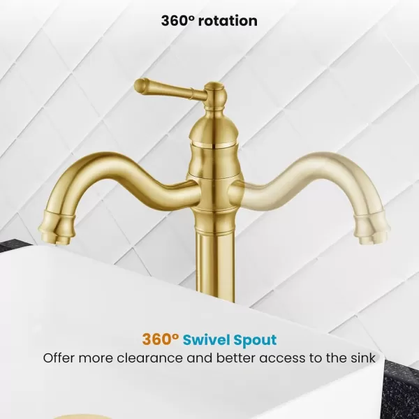 imagegotonovo Single Handle Vessel Sink Faucet 360 Swivel Bathroom Faucet One Hole Farmhouse Lavatory Vanity Faucet Bowl Sink Mixer Tap with Pop Up Drain Oil Rubbed BronzeBrushed Gold