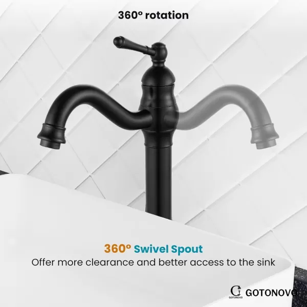 imagegotonovo Single Handle Vessel Sink Faucet 360 Swivel Bathroom Faucet One Hole Farmhouse Lavatory Vanity Faucet Bowl Sink Mixer Tap with Pop Up Drain Oil Rubbed BronzeMatte Black