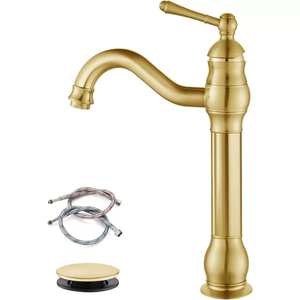 imagegotonovo Single Handle Vessel Sink Faucet 360 Swivel Bathroom Faucet One Hole Farmhouse Lavatory Vanity Faucet Bowl Sink Mixer Tap with Pop Up Drain Oil Rubbed BronzeBrushed Gold