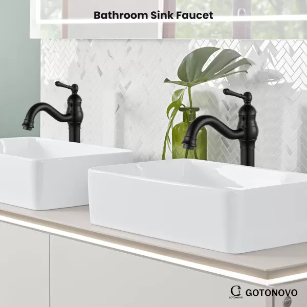 imagegotonovo Single Handle Vessel Sink Faucet 360 Swivel Bathroom Faucet One Hole Farmhouse Lavatory Vanity Faucet Bowl Sink Mixer Tap with Pop Up Drain Oil Rubbed BronzeMatte Black