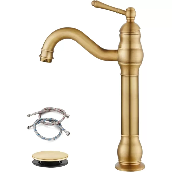 imagegotonovo Single Handle Vessel Sink Faucet 360 Swivel Bathroom Faucet One Hole Farmhouse Lavatory Vanity Faucet Bowl Sink Mixer Tap with Pop Up Drain Oil Rubbed BronzeAntique Brass