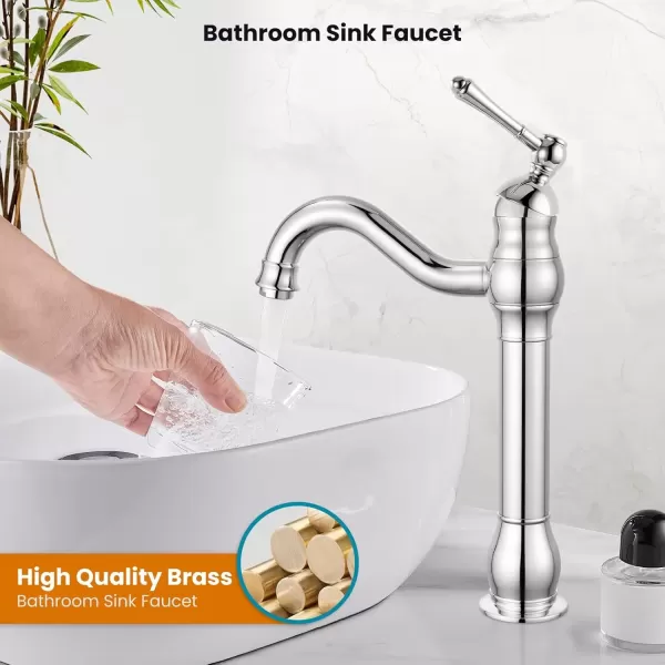 imagegotonovo Single Handle Vessel Sink Faucet 360 Swivel Bathroom Faucet One Hole Farmhouse Lavatory Vanity Faucet Bowl Sink Mixer Tap with Pop Up Drain Oil Rubbed BronzePolish Chrome