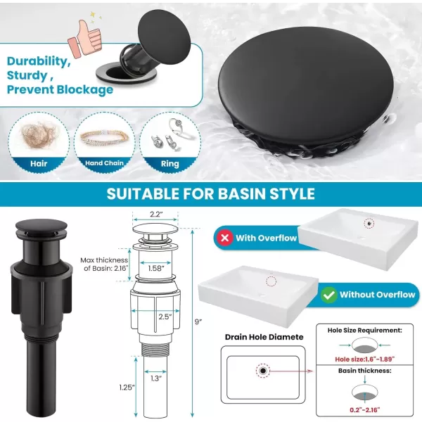 imagegotonovo Single Handle Vessel Sink Faucet 360 Swivel Bathroom Faucet One Hole Farmhouse Lavatory Vanity Faucet Bowl Sink Mixer Tap with Pop Up Drain Oil Rubbed BronzeMatte Black