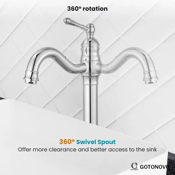 imagegotonovo Single Handle Vessel Sink Faucet 360 Swivel Bathroom Faucet One Hole Farmhouse Lavatory Vanity Faucet Bowl Sink Mixer Tap with Pop Up Drain Oil Rubbed BronzePolish Chrome