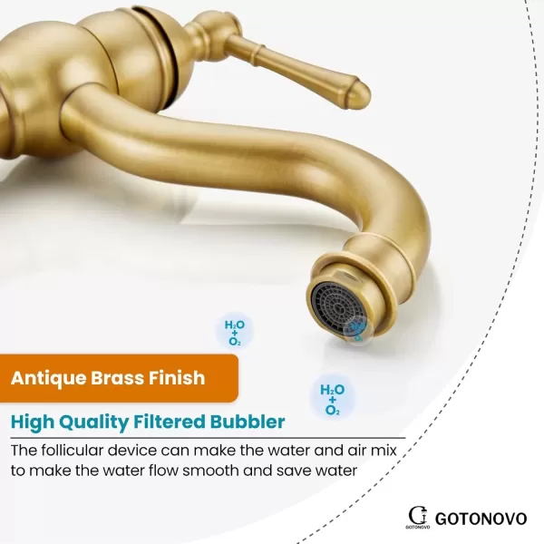 imagegotonovo Single Handle Vessel Sink Faucet 360 Swivel Bathroom Faucet One Hole Farmhouse Lavatory Vanity Faucet Bowl Sink Mixer Tap with Pop Up Drain Oil Rubbed BronzeAntique Brass