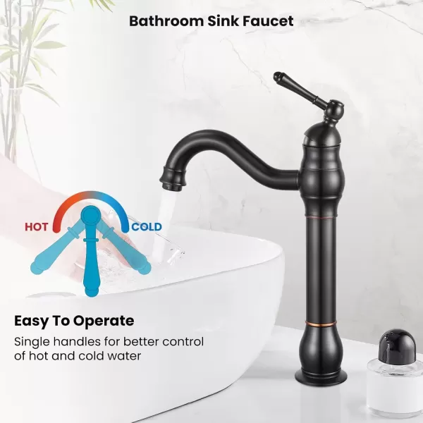 imagegotonovo Single Handle Vessel Sink Faucet 360 Swivel Bathroom Faucet One Hole Farmhouse Lavatory Vanity Faucet Bowl Sink Mixer Tap with Pop Up Drain Oil Rubbed BronzeOil Rubbed Bronze