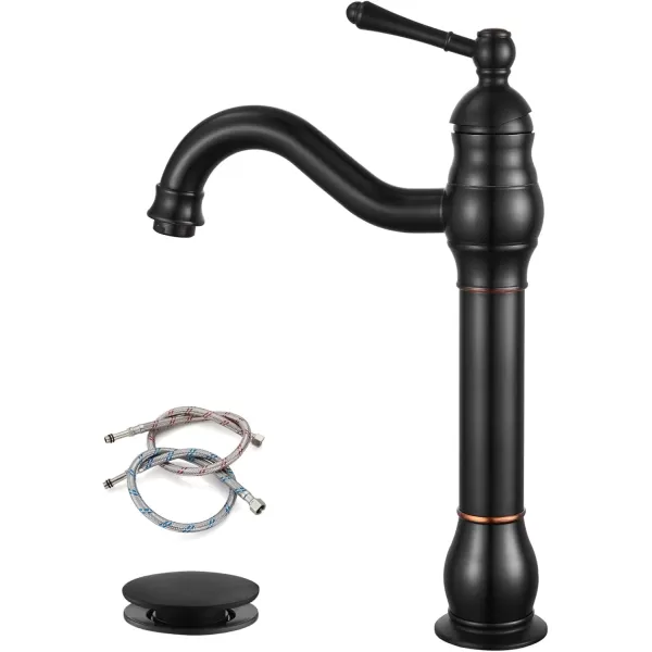 imagegotonovo Single Handle Vessel Sink Faucet 360 Swivel Bathroom Faucet One Hole Farmhouse Lavatory Vanity Faucet Bowl Sink Mixer Tap with Pop Up Drain Oil Rubbed BronzeOil Rubbed Bronze