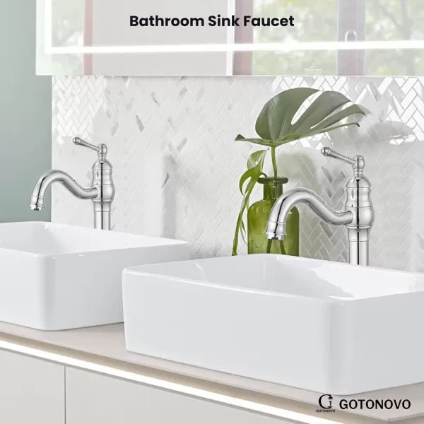 imagegotonovo Single Handle Vessel Sink Faucet 360 Swivel Bathroom Faucet One Hole Farmhouse Lavatory Vanity Faucet Bowl Sink Mixer Tap with Pop Up Drain Oil Rubbed BronzePolish Chrome