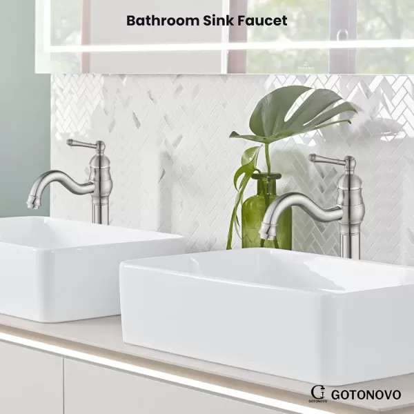 imagegotonovo Single Handle Vessel Sink Faucet 360 Swivel Bathroom Faucet One Hole Farmhouse Lavatory Vanity Faucet Bowl Sink Mixer Tap with Pop Up Drain Oil Rubbed BronzeBrushed Nickel