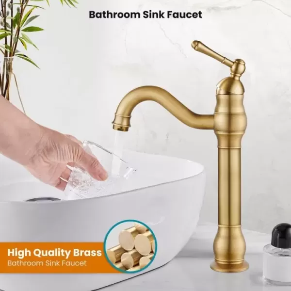 imagegotonovo Single Handle Vessel Sink Faucet 360 Swivel Bathroom Faucet One Hole Farmhouse Lavatory Vanity Faucet Bowl Sink Mixer Tap with Pop Up Drain Oil Rubbed BronzeAntique Brass