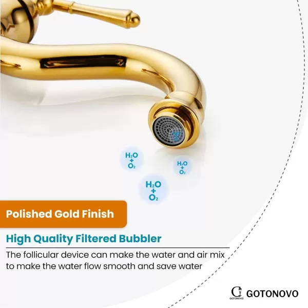imagegotonovo Single Handle Vessel Sink Faucet 360 Swivel Bathroom Faucet One Hole Farmhouse Lavatory Vanity Faucet Bowl Sink Mixer Tap with Pop Up Drain Oil Rubbed BronzePolish Gold