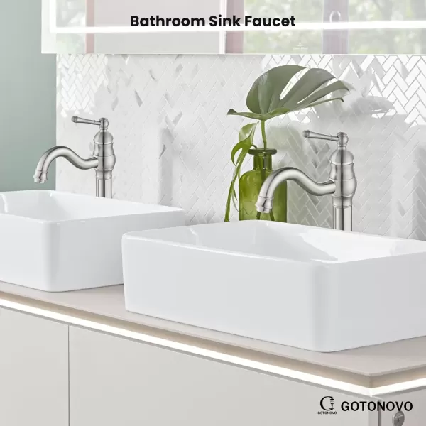 imagegotonovo Single Handle Vessel Sink Faucet 360 Swivel Bathroom Faucet One Hole Farmhouse Lavatory Vanity Faucet Bowl Sink Mixer Tap with Pop Up Drain Oil Rubbed BronzeBrushed Nickel