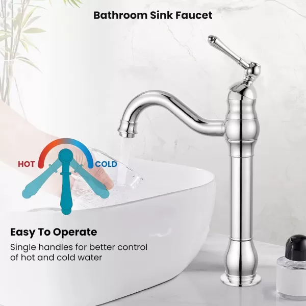 imagegotonovo Single Handle Vessel Sink Faucet 360 Swivel Bathroom Faucet One Hole Farmhouse Lavatory Vanity Faucet Bowl Sink Mixer Tap with Pop Up Drain Oil Rubbed BronzePolish Chrome