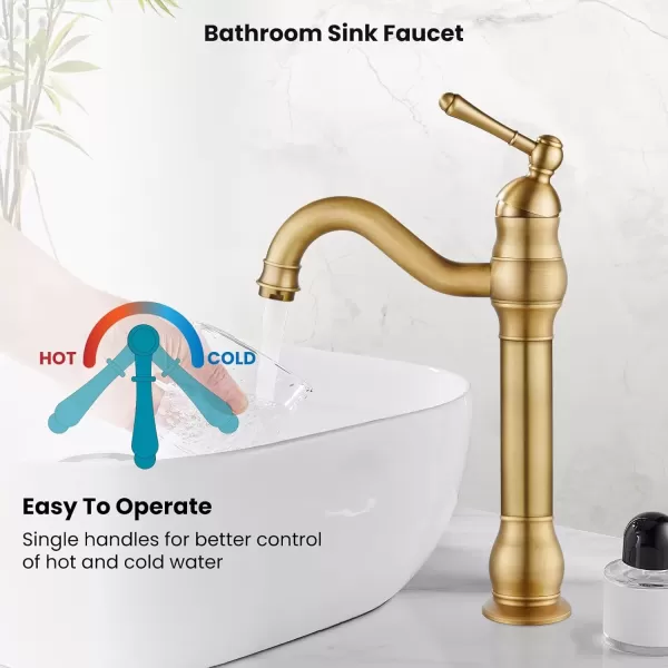 imagegotonovo Single Handle Vessel Sink Faucet 360 Swivel Bathroom Faucet One Hole Farmhouse Lavatory Vanity Faucet Bowl Sink Mixer Tap with Pop Up Drain Oil Rubbed BronzeAntique Brass