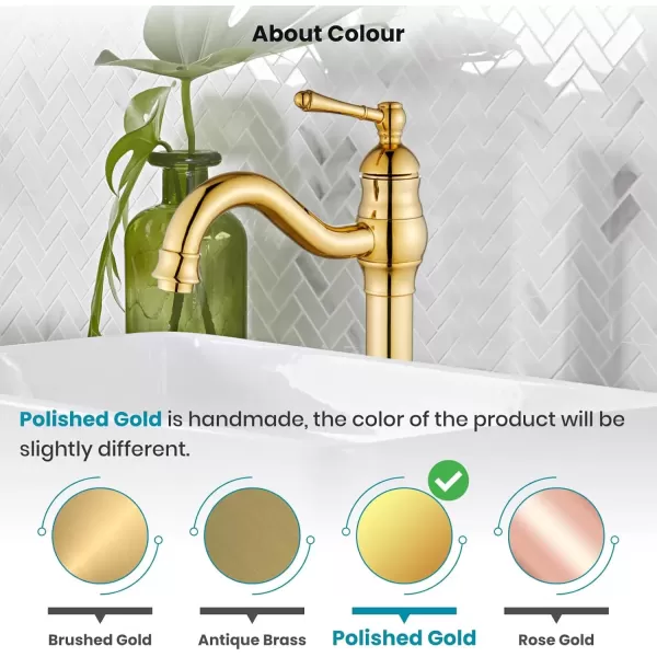 imagegotonovo Single Handle Vessel Sink Faucet 360 Swivel Bathroom Faucet One Hole Farmhouse Lavatory Vanity Faucet Bowl Sink Mixer Tap with Pop Up Drain Oil Rubbed BronzePolish Gold