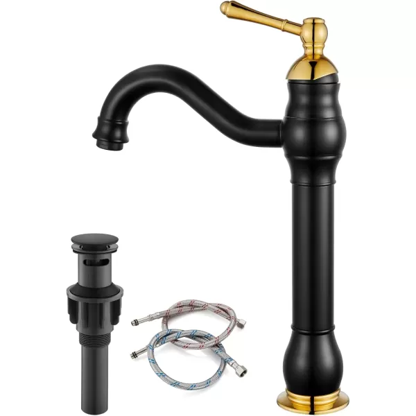 imagegotonovo Single Handle Vessel Sink Faucet 360 Swivel Bathroom Faucet One Hole Farmhouse Lavatory Vanity Faucet Bowl Sink Mixer Tap with Pop Up Drain Oil Rubbed BronzeMatte Black and Polish Gold