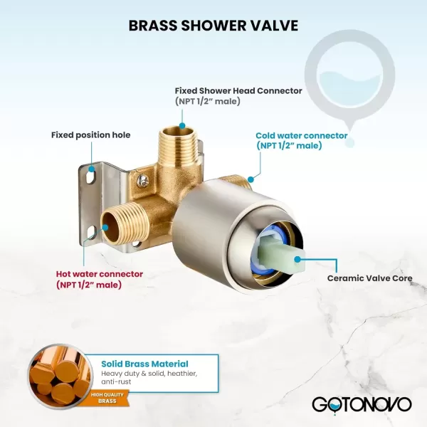 imagegotonovo SingleHandle Shower Faucet Set Shower Kit with Valve Shower Head and Handle Set Shower Trim Kit with 6 Modes ABS Handheld Shower Fixtures Shower Valve and Trim Kit Matte BlackBrushed Nickel