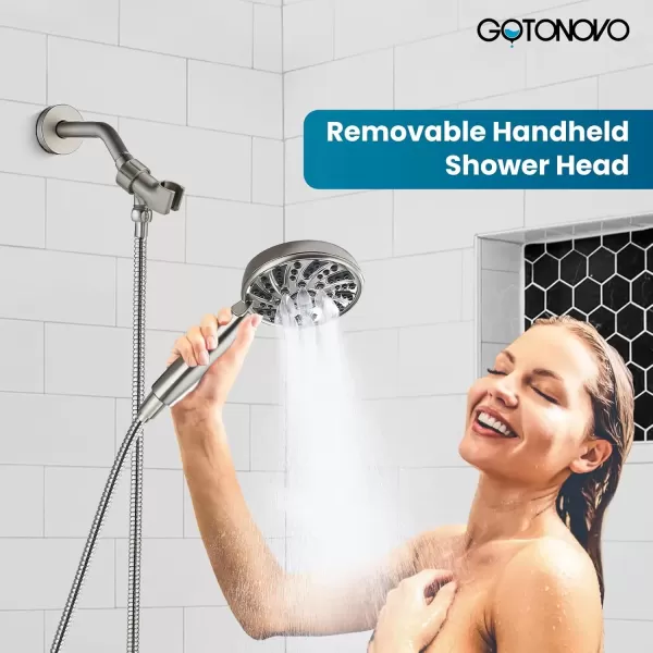 imagegotonovo SingleHandle Shower Faucet Set Shower Kit with Valve Shower Head and Handle Set Shower Trim Kit with 6 Modes ABS Handheld Shower Fixtures Shower Valve and Trim Kit Matte BlackBrushed Nickel