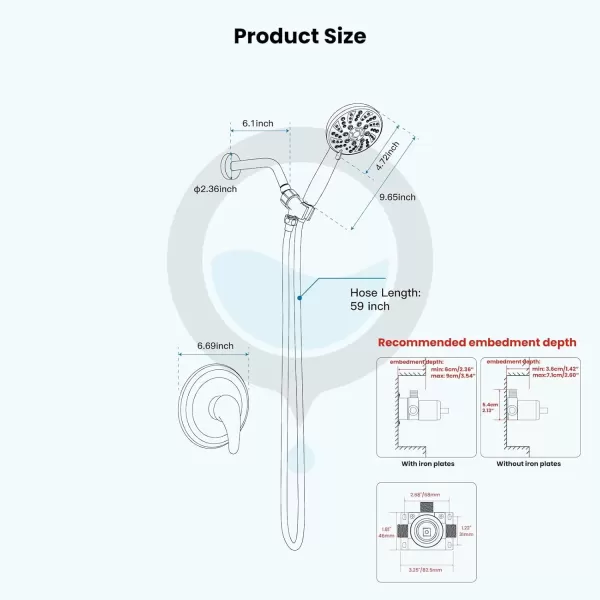 imagegotonovo SingleHandle Shower Faucet Set Shower Kit with Valve Shower Head and Handle Set Shower Trim Kit with 6 Modes ABS Handheld Shower Fixtures Shower Valve and Trim Kit Matte BlackBrushed Nickel