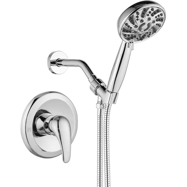 imagegotonovo SingleHandle Shower Faucet Set Shower Kit with Valve Shower Head and Handle Set Shower Trim Kit with 6 Modes ABS Handheld Shower Fixtures Shower Valve and Trim Kit Matte BlackPolished Chrome