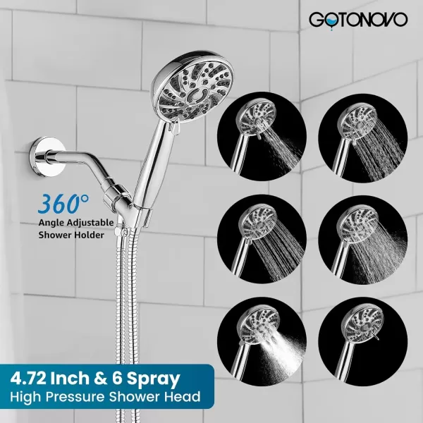imagegotonovo SingleHandle Shower Faucet Set Shower Kit with Valve Shower Head and Handle Set Shower Trim Kit with 6 Modes ABS Handheld Shower Fixtures Shower Valve and Trim Kit Matte BlackPolished Chrome