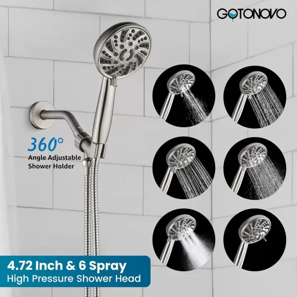 imagegotonovo SingleHandle Shower Faucet Set Shower Kit with Valve Shower Head and Handle Set Shower Trim Kit with 6 Modes ABS Handheld Shower Fixtures Shower Valve and Trim Kit Matte BlackBrushed Nickel