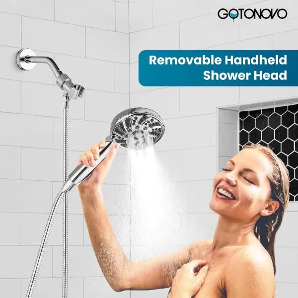 imagegotonovo SingleHandle Shower Faucet Set Shower Kit with Valve Shower Head and Handle Set Shower Trim Kit with 6 Modes ABS Handheld Shower Fixtures Shower Valve and Trim Kit Matte BlackPolished Chrome