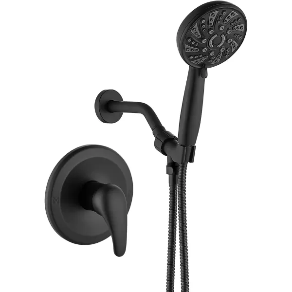 imagegotonovo SingleHandle Shower Faucet Set Shower Kit with Valve Shower Head and Handle Set Shower Trim Kit with 6 Modes ABS Handheld Shower Fixtures Shower Valve and Trim Kit Matte BlackMatte Black