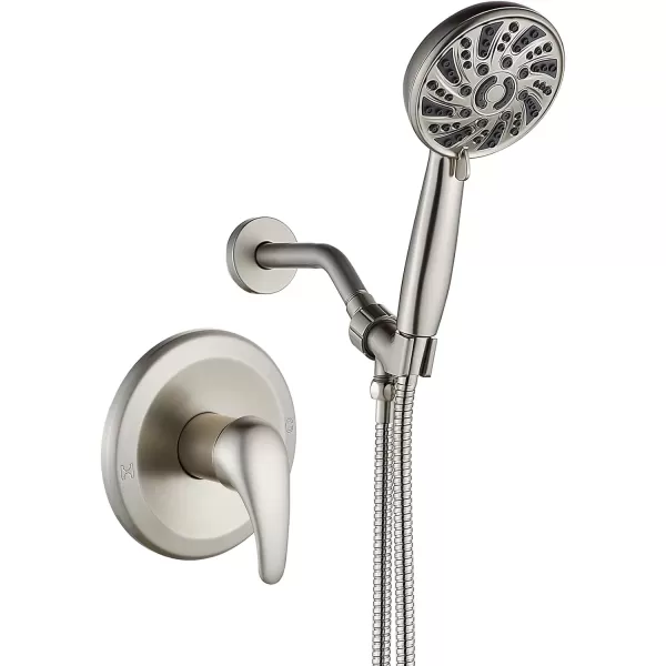 imagegotonovo SingleHandle Shower Faucet Set Shower Kit with Valve Shower Head and Handle Set Shower Trim Kit with 6 Modes ABS Handheld Shower Fixtures Shower Valve and Trim Kit Matte BlackBrushed Nickel