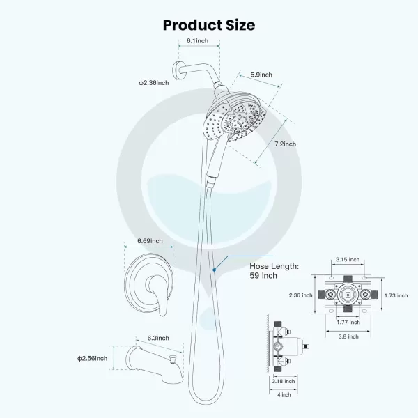 imagegotonovo SingleHandle Shower Faucet Set Shower Trim Kit with 9Spray 2in1 Dual Hand Held Shower Head with Hose Wall Mounted Pressure Balancing Mixer Valve with Tub Spout Polished ChromeMatte Black