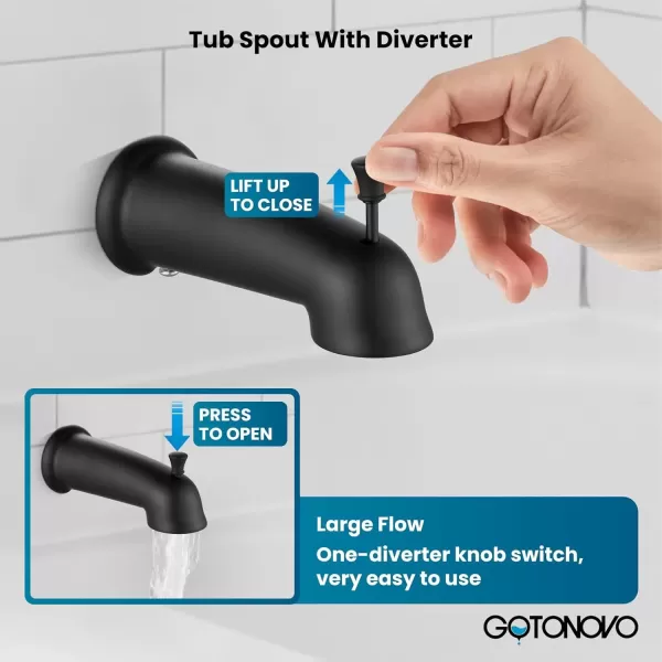 imagegotonovo SingleHandle Shower Faucet Set Shower Trim Kit with 9Spray 2in1 Dual Hand Held Shower Head with Hose Wall Mounted Pressure Balancing Mixer Valve with Tub Spout Polished ChromeMatte Black