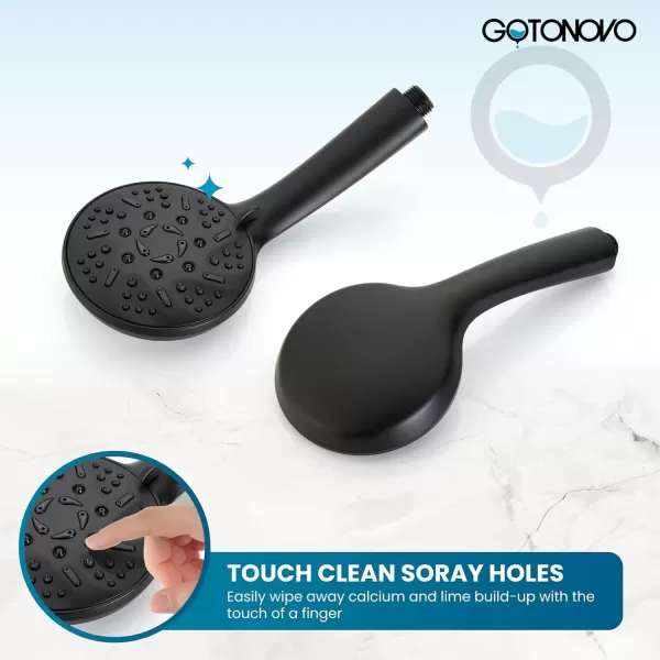 imagegotonovo SingleHandle Shower Faucet Set Shower Trim Kit with 9Spray 2in1 Dual Hand Held Shower Head with Hose Wall Mounted Pressure Balancing Mixer Valve with Tub Spout Polished ChromeMatte Black