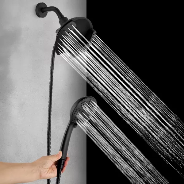 imagegotonovo SingleHandle Shower Faucet Set Shower Trim Kit with 9Spray 2in1 Dual Hand Held Shower Head with Hose Wall Mounted Pressure Balancing Mixer Valve with Tub Spout Polished ChromeMatte Black