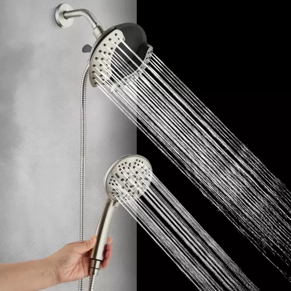 imagegotonovo SingleHandle Shower Faucet Set Shower Trim Kit with 9Spray 2in1 Dual Hand Held Shower Head with Hose Wall Mounted Pressure Balancing Mixer Valve with Tub Spout Polished ChromeBrushed Nickel