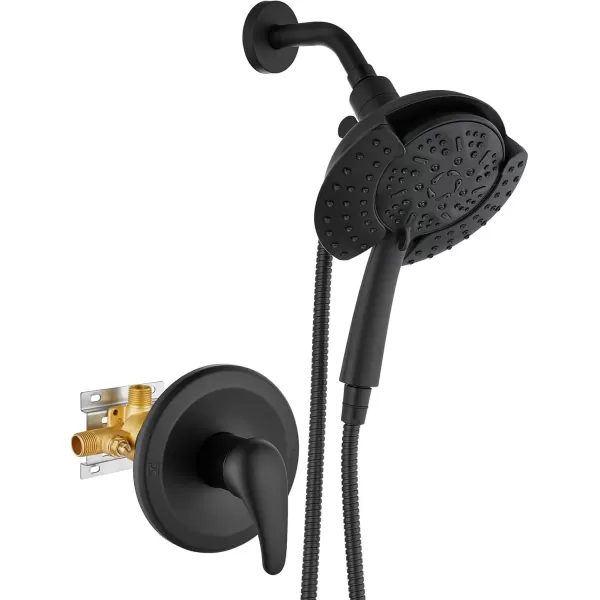 imagegotonovo SingleHandle Shower Faucet Set Shower Trim Kit with 9Spray 2in1 Dual Hand Held Shower Head with Hose Wall Mounted Pressure Balancing Mixer Valve with Tub Spout Polished ChromeMatte Black