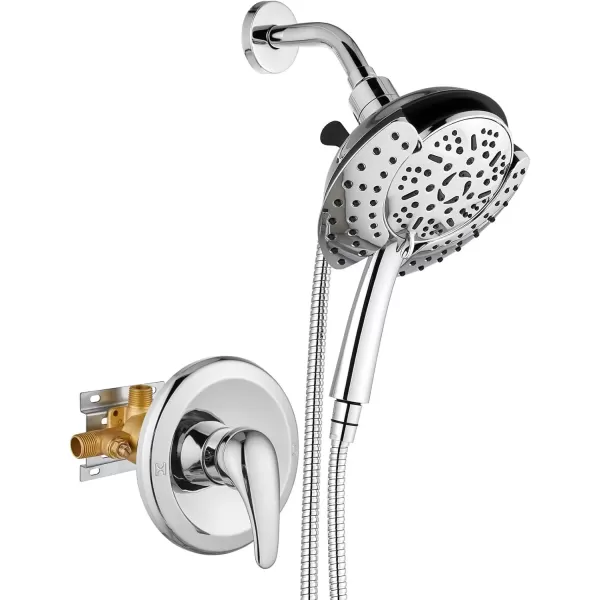 imagegotonovo SingleHandle Shower Faucet Set Shower Trim Kit with 9Spray 2in1 Dual Hand Held Shower Head with Hose Wall Mounted Pressure Balancing Mixer Valve with Tub Spout Polished ChromePolished Chrome