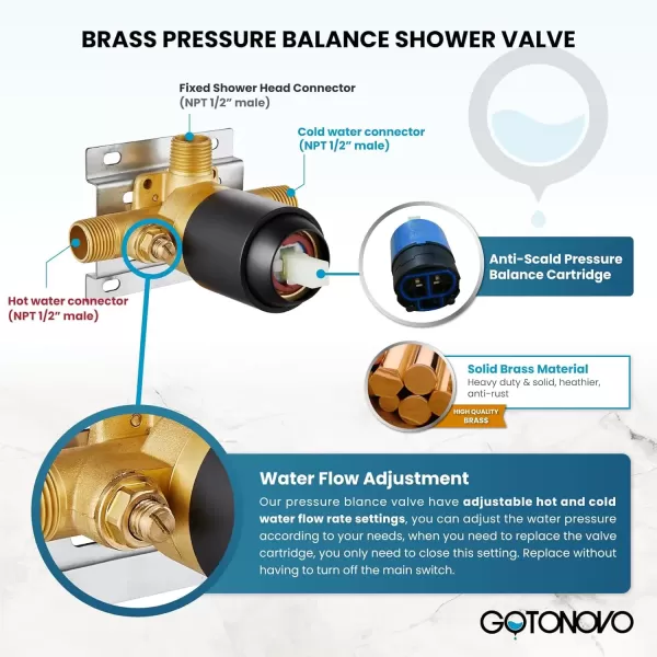 imagegotonovo SingleHandle Shower Faucet Set Shower Trim Kit with 9Spray 2in1 Dual Hand Held Shower Head with Hose Wall Mounted Pressure Balancing Mixer Valve with Tub Spout Polished ChromeMatte Black