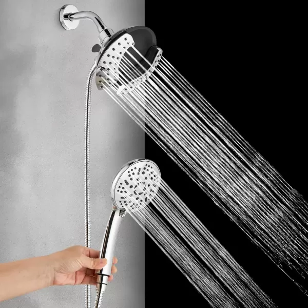 imagegotonovo SingleHandle Shower Faucet Set Shower Trim Kit with 9Spray 2in1 Dual Hand Held Shower Head with Hose Wall Mounted Pressure Balancing Mixer Valve with Tub Spout Polished ChromePolished Chrome