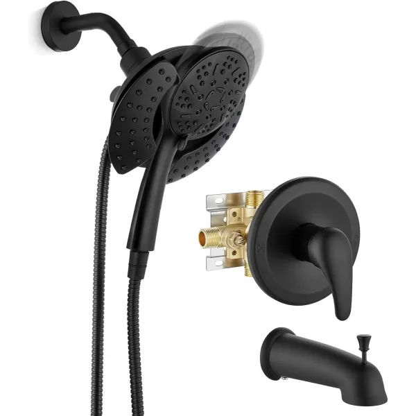 imagegotonovo SingleHandle Shower Faucet Set Shower Trim Kit with 9Spray 2in1 Dual Hand Held Shower Head with Hose Wall Mounted Pressure Balancing Mixer Valve with Tub Spout Polished ChromeMatte Black