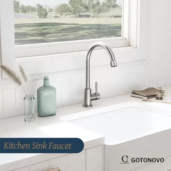imagegotonovo Stainless Steel Cold Water Kitchen Sink Faucet Brushed Nickel Bathroom Single Handle Bar Faucet Faucet Single Temperature Water Only Silver RotatableElbow