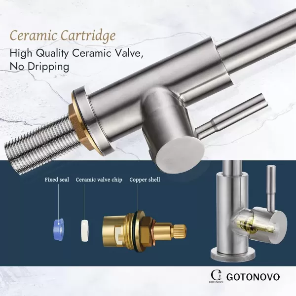 imagegotonovo Stainless Steel Cold Water Kitchen Sink Faucet Brushed Nickel Bathroom Single Handle Bar Faucet Faucet Single Temperature Water Only Silver RotatableElbow