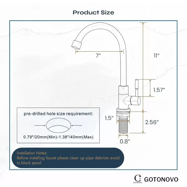 imagegotonovo Stainless Steel Cold Water Kitchen Sink Faucet Brushed Nickel Bathroom Single Handle Bar Faucet Faucet Single Temperature Water Only Silver RotatableElbow