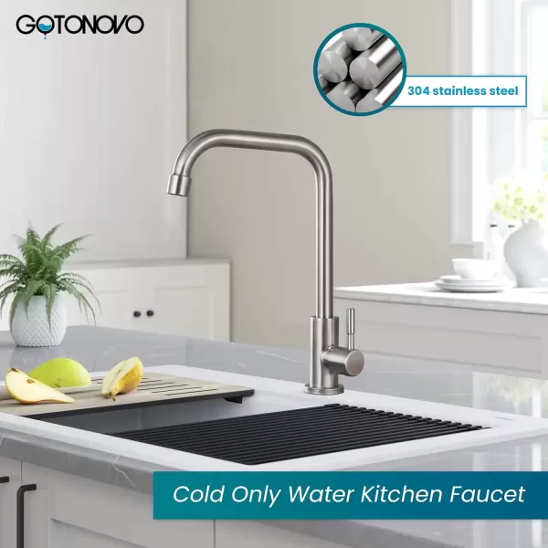 imagegotonovo Stainless Steel Cold Water Kitchen Sink Faucet Brushed Nickel Bathroom Single Handle Bar Faucet Faucet Single Temperature Water Only Silver RotatableStraight